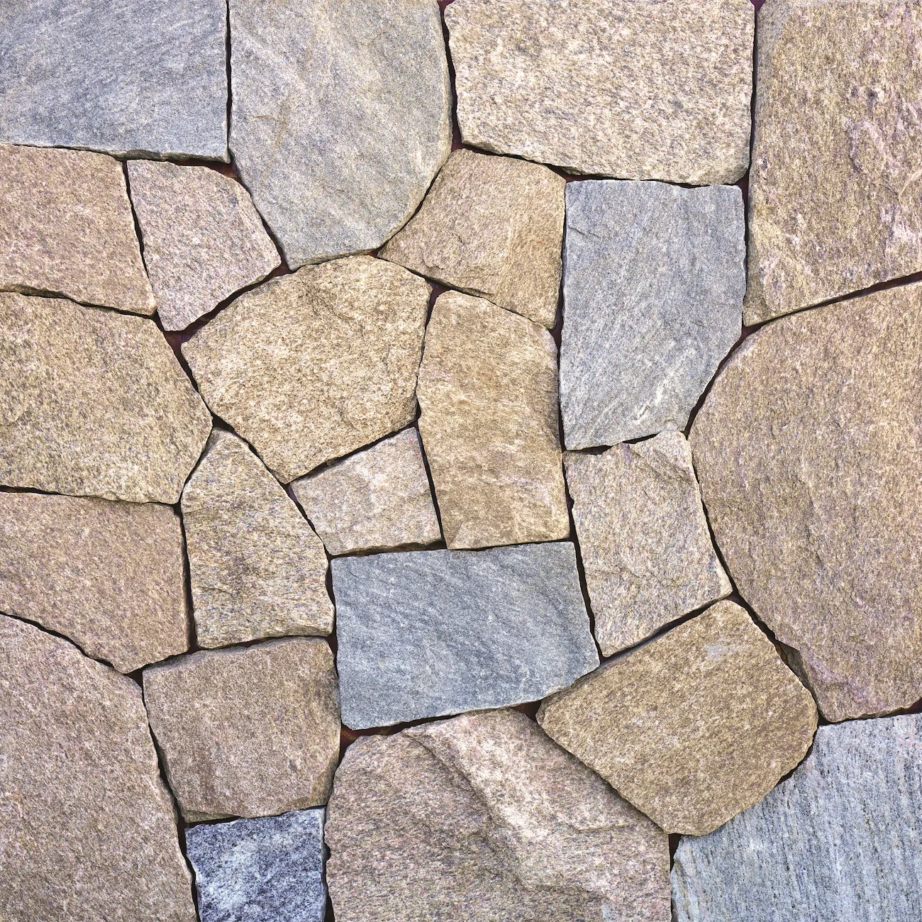 Close view of irregular flagstone shapes
