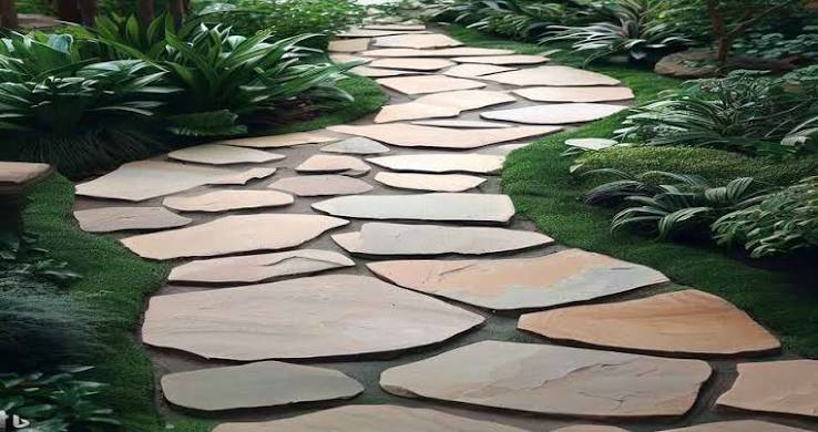 Natural flagstone garden path